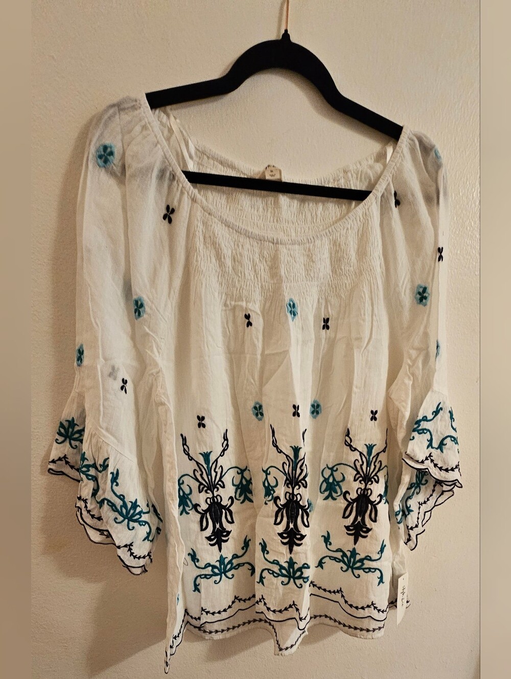 Style & Company-Boho White Embroidered Peasant Top - Women's